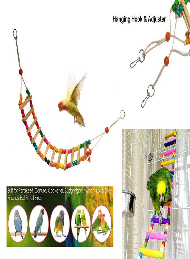 JAINSONS PET PRODUCTS منتجات جاينسونز للحيوانات الأليفة | لعبة جسر سلم خشبي ملون للطيور بطول 28 بوصة مع خرز وجرس | ملحق أرجوحة معلقة للببغاوات، والبادجي، وطيور الحب، والطيور الصغيرة - Image 5